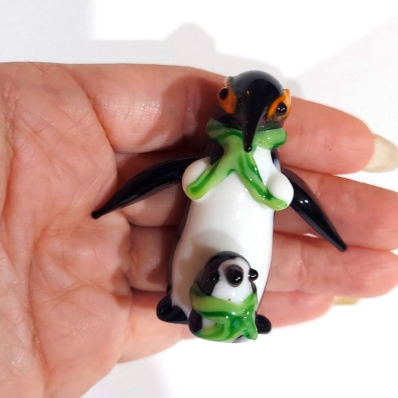 Murano hand blown art glass penguin and baby figurine miniature bird animal - Picture 3 of 7